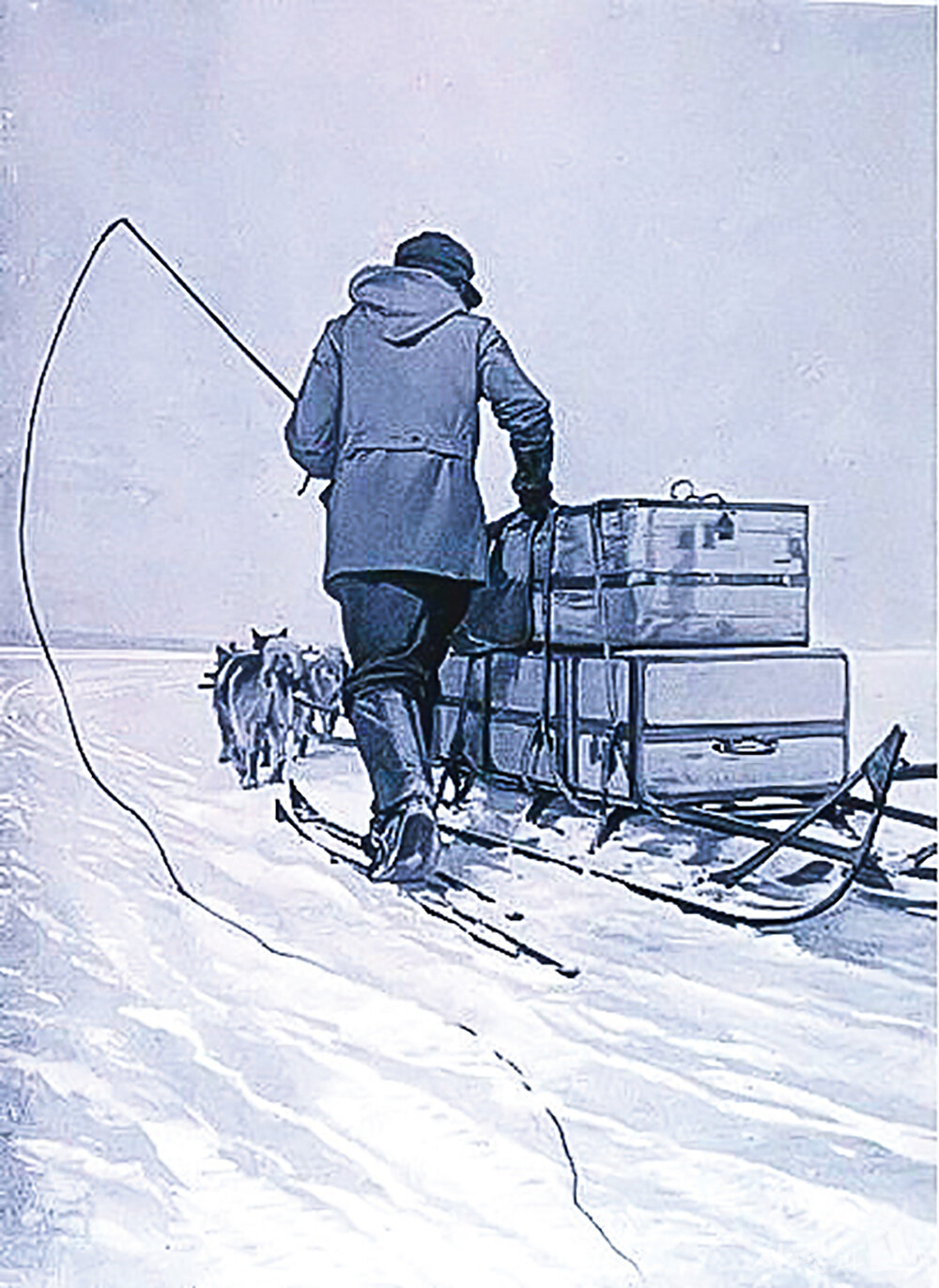스키를 신고 개썰매로 이동 중인 아문센의 남극탐험대(1911년)